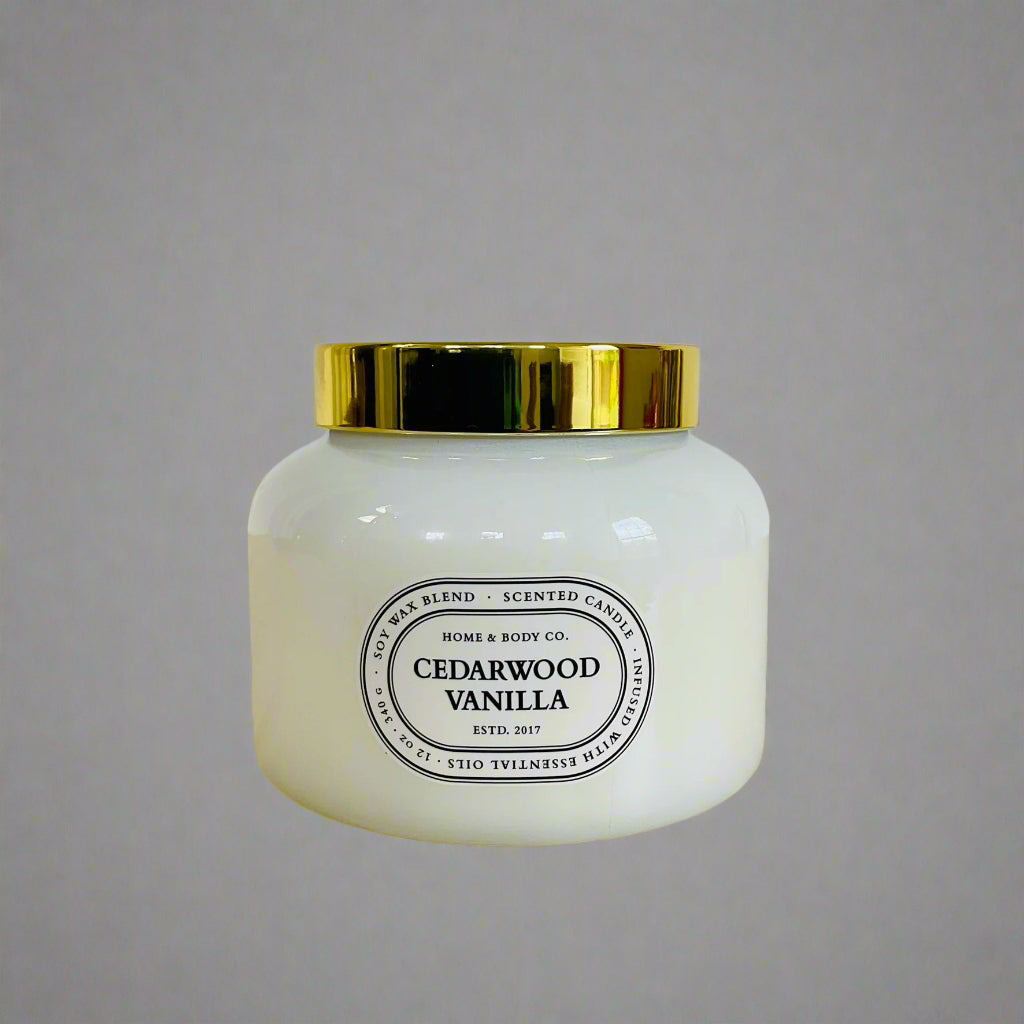 Cedarwood Vanilla Candle in Glass Jar – Lavender, Cedar, Vanilla & Musk Scent