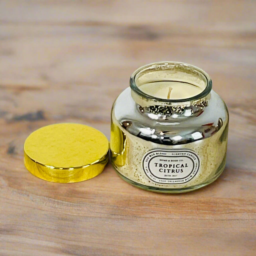 Tropical Citrus Candle – Fruity Scented Soy Candle with Grapefruit & Vanilla, lid off
