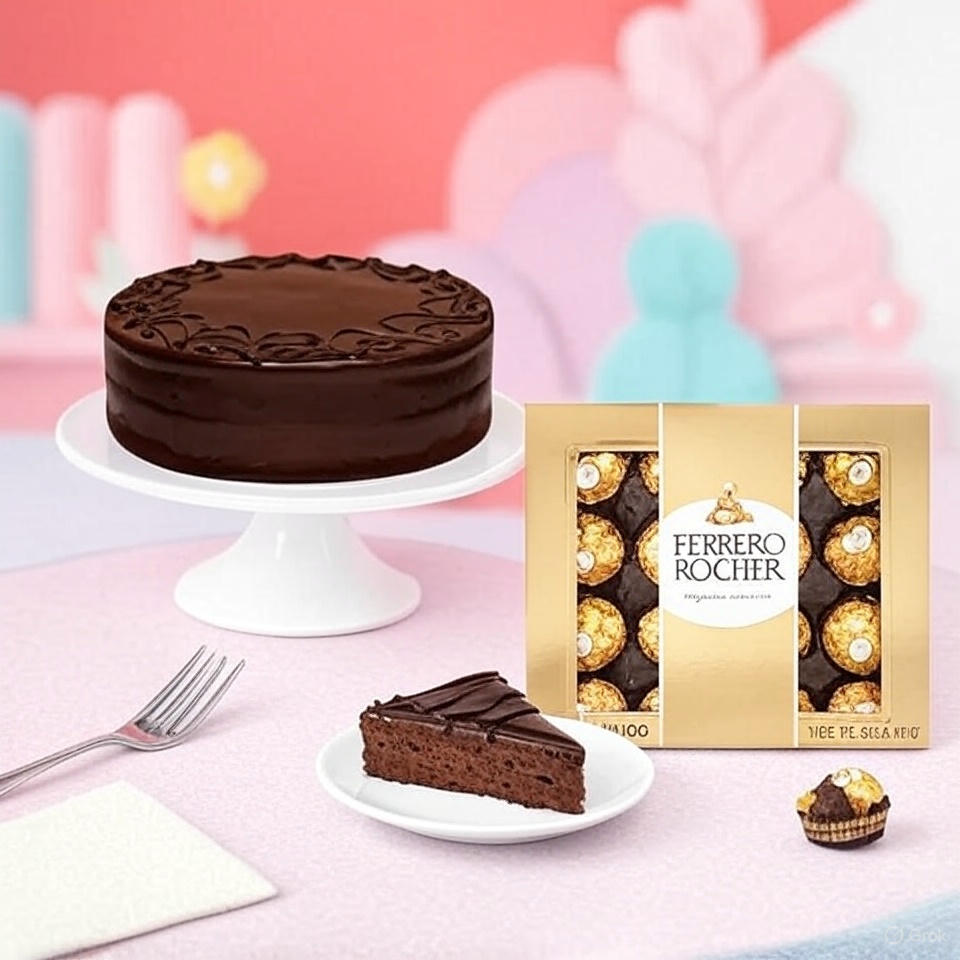 Chocolate cake with Ferrero Rocher chocolates – elegant gift combo with same day delivery option