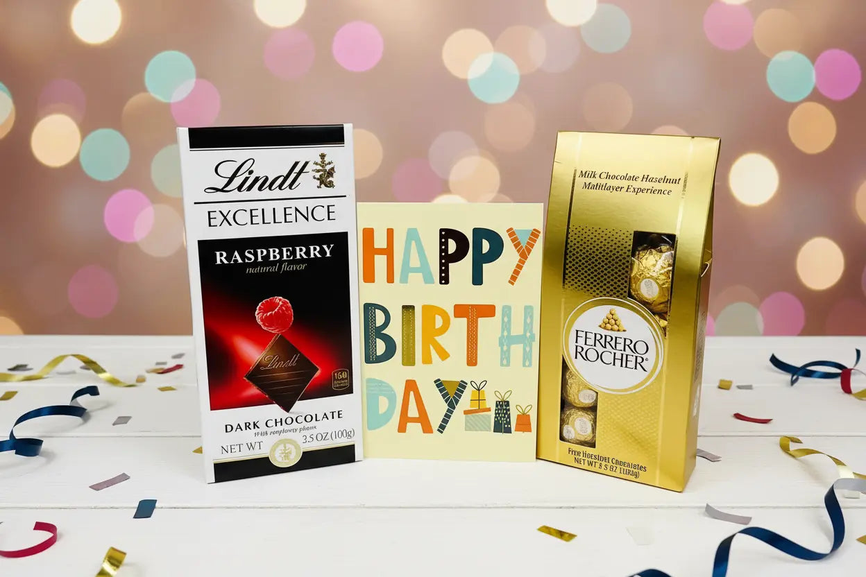Lindt Raspberry Bar + Ferrero Rocher Hazelnut + Birthday Card – Birthday Gift