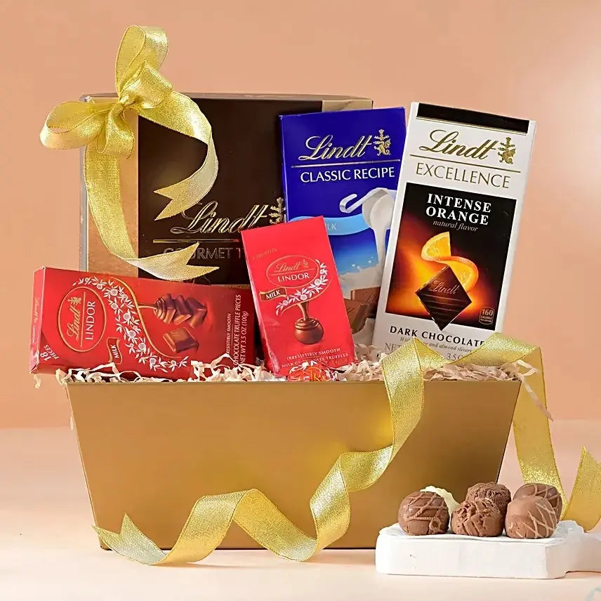 Lindt luxury chocolate gift basket with premium assorted chocolates